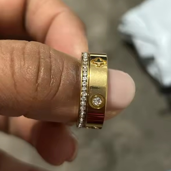 Gold Clover Eternity Band with Pavé Crystals Ring Set - Picture 7 of 10